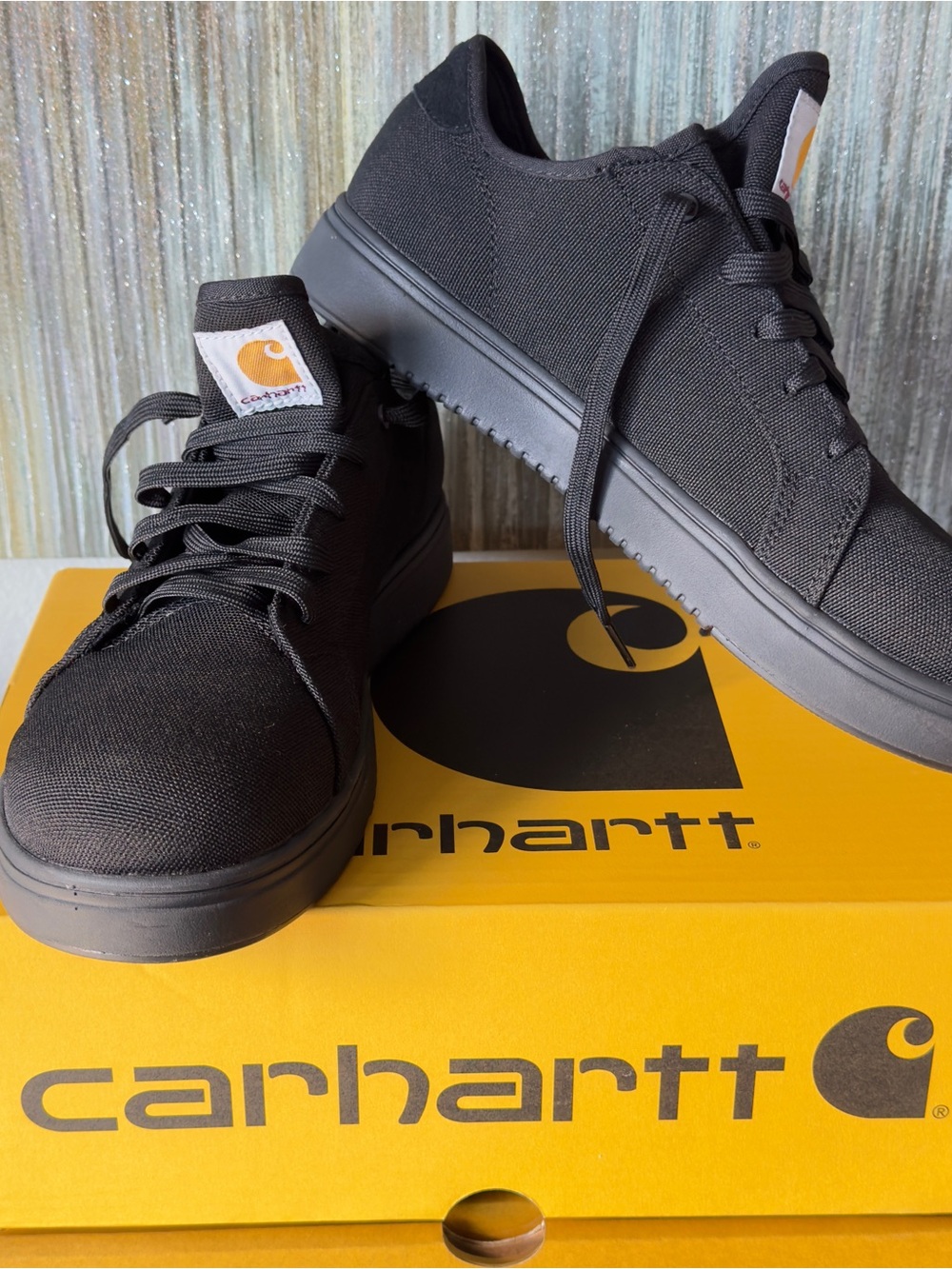 Carhartt Black Canvas Low-Top Sneakers with Yellow Logo Patch